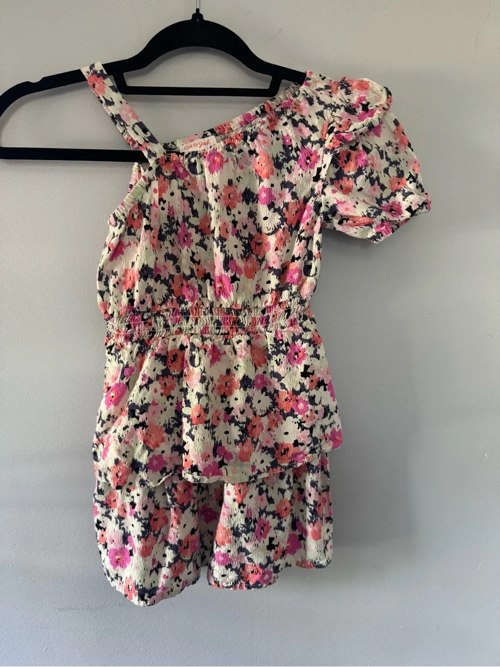 Cat & Jack Girls Floral Tiered Dress Size XS 4/5 Flutter Sleeve Summer Casual
